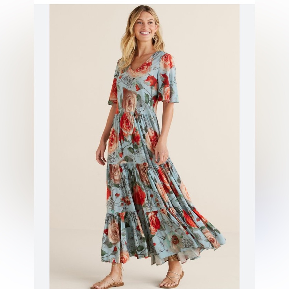 Soft Surroundings first blooms Floral Maxi Dress PXL